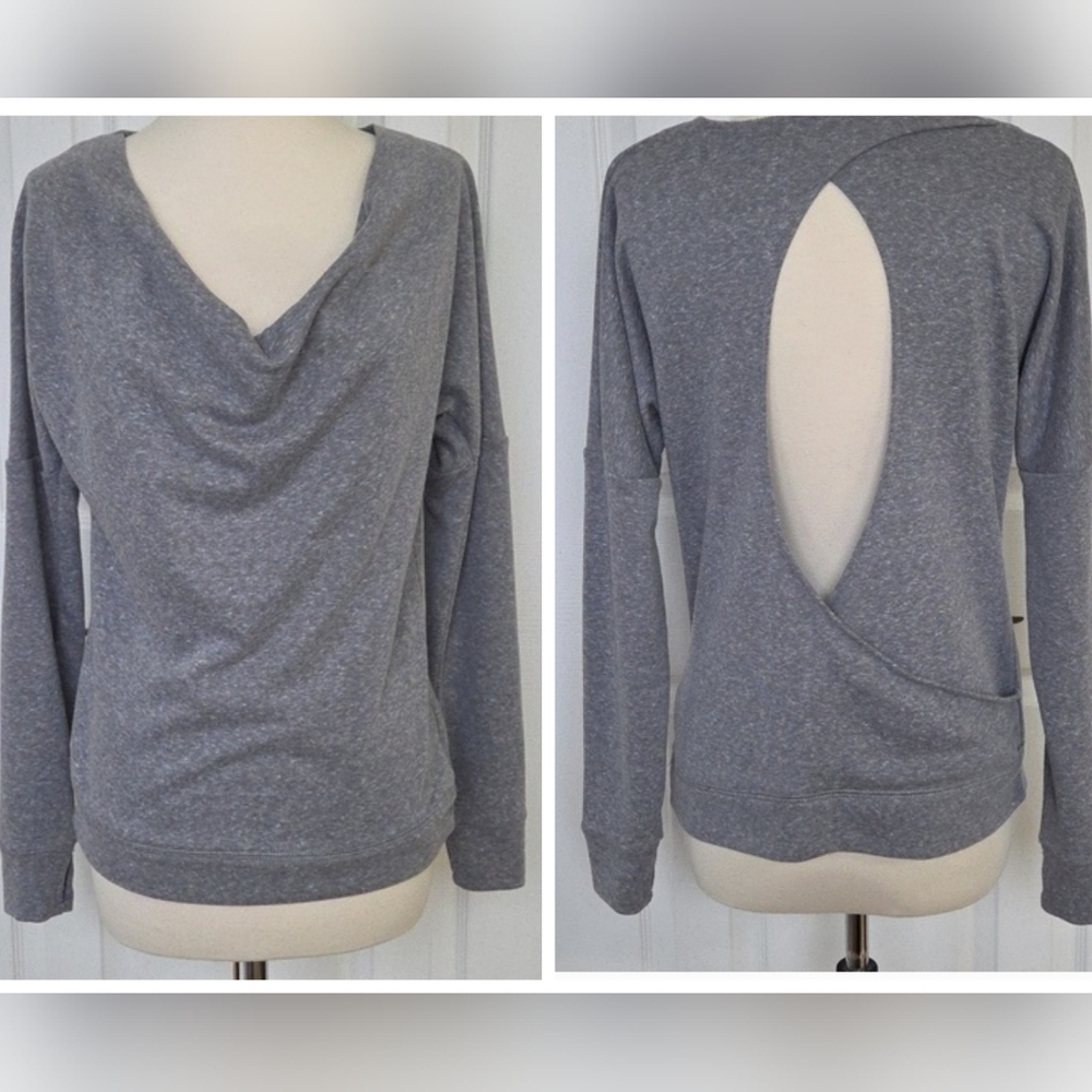 STEVE MADDEN QUICK DRY OPEN BACK LONG SLEEVE GRAY TOP THUMB HOLES SMALL